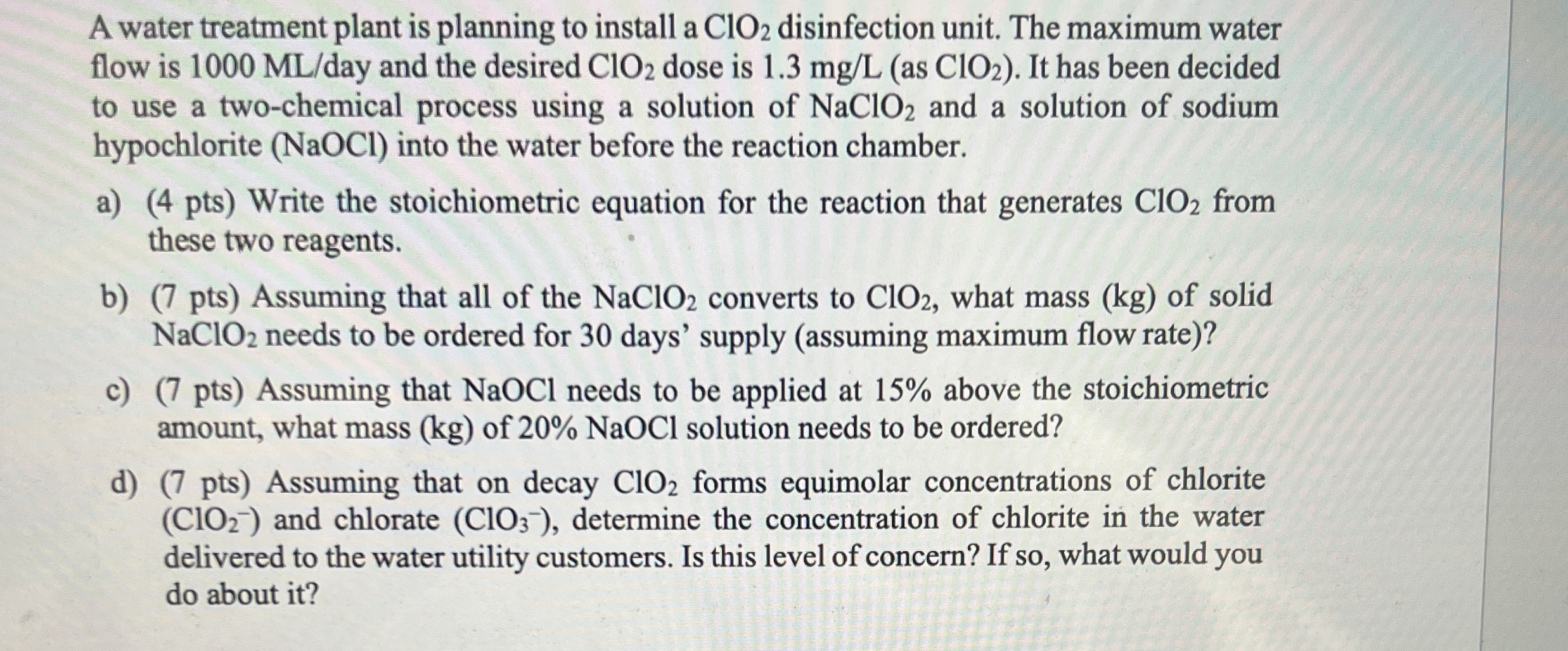 A water treatment plant is planning to install a