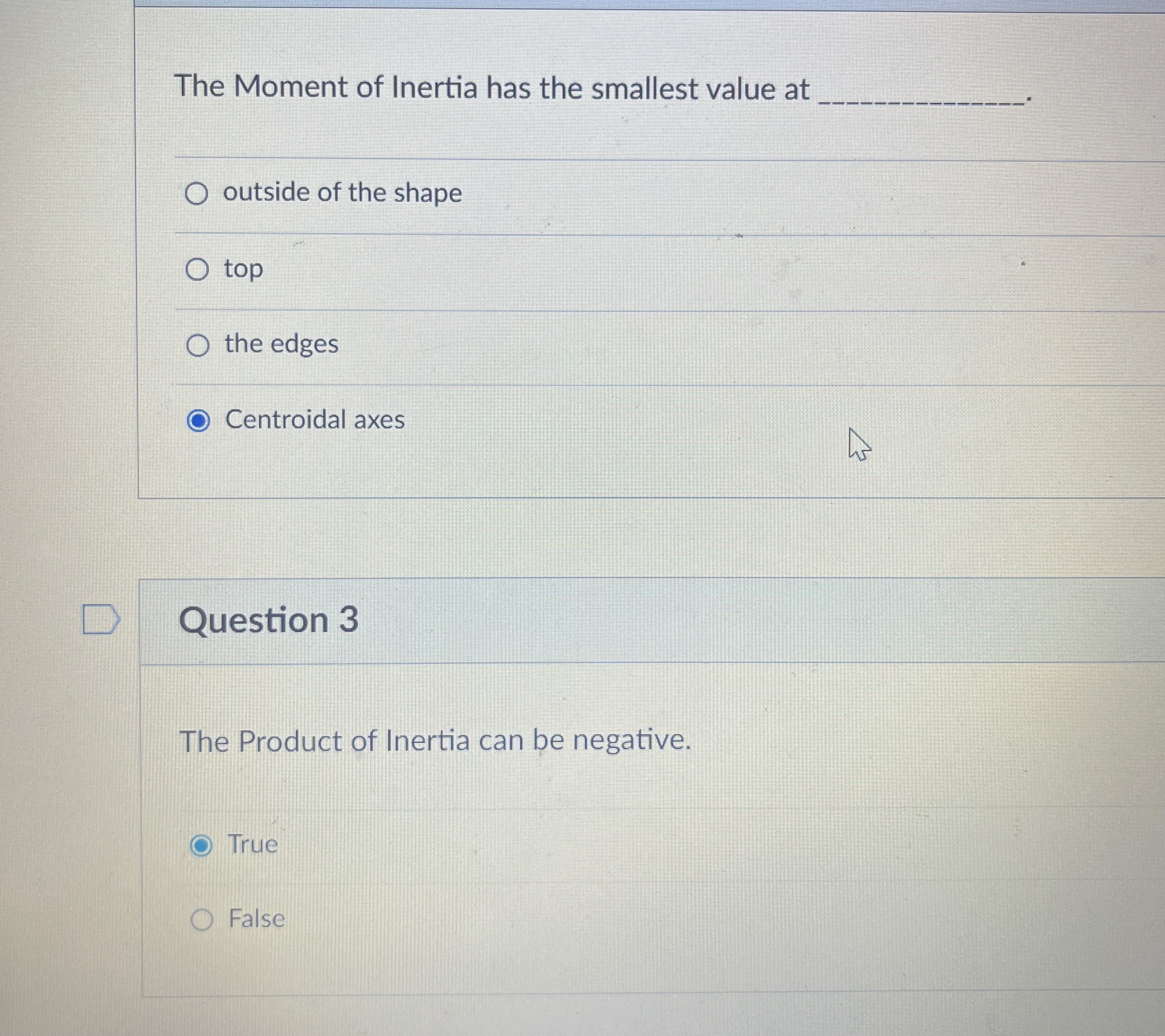 The Moment of Inertia has the smallest value at q