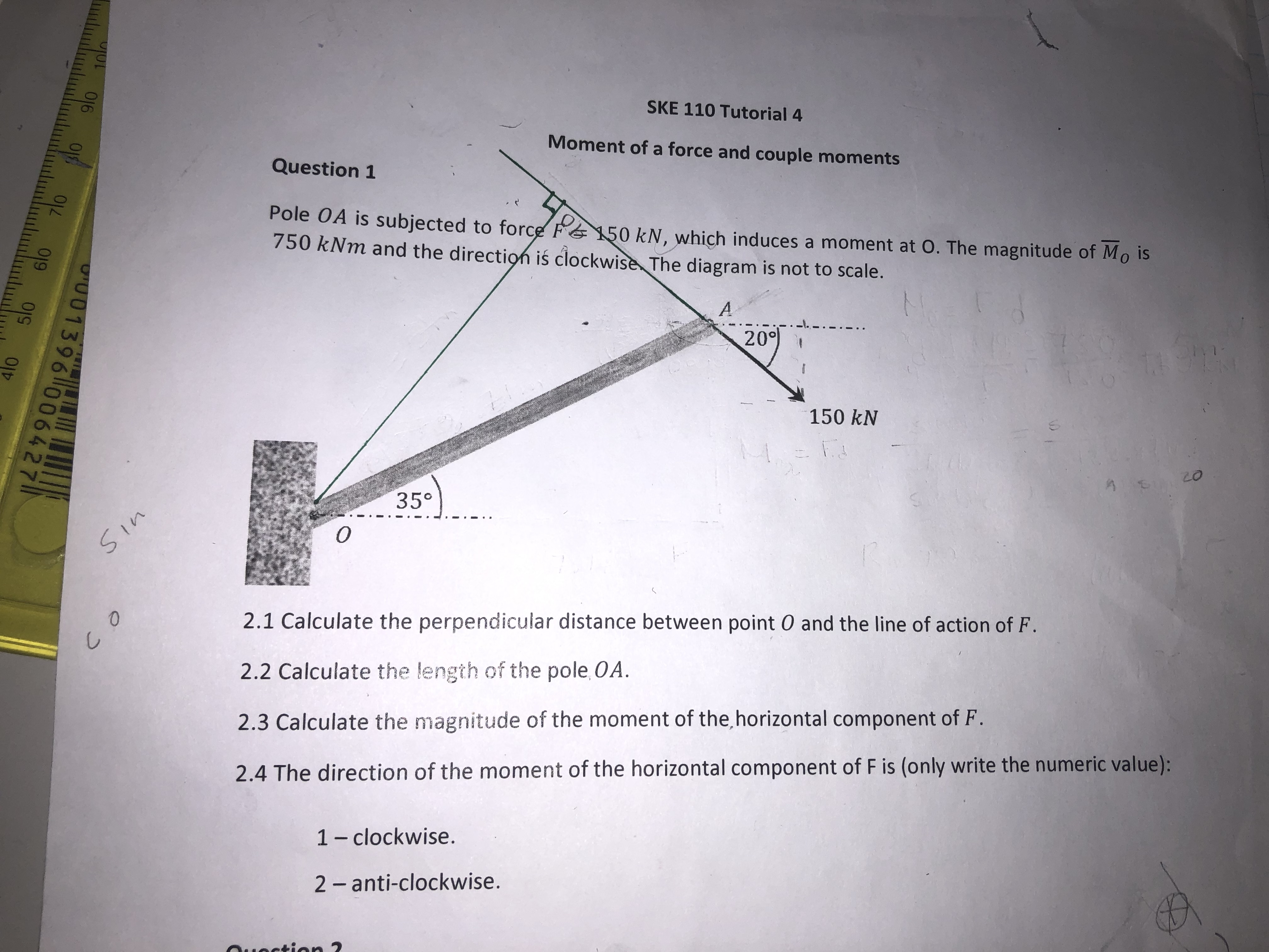 SKE 1 1 0 Tutorial 4 Moment of a force and couple