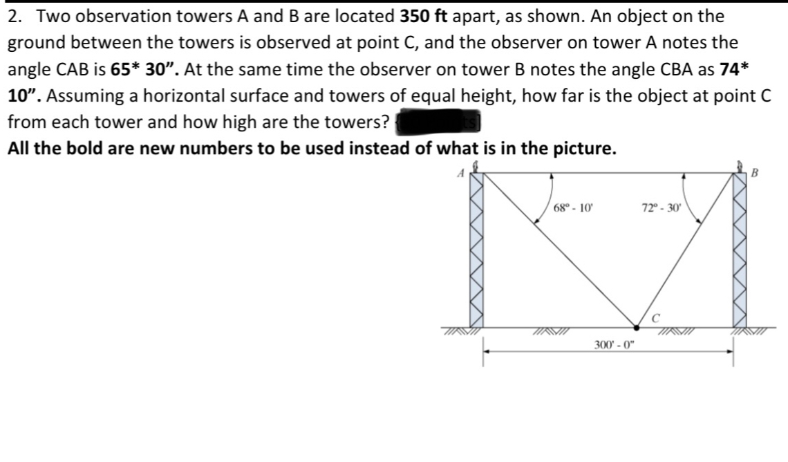 Two observation towers A and B are located 3 5 0