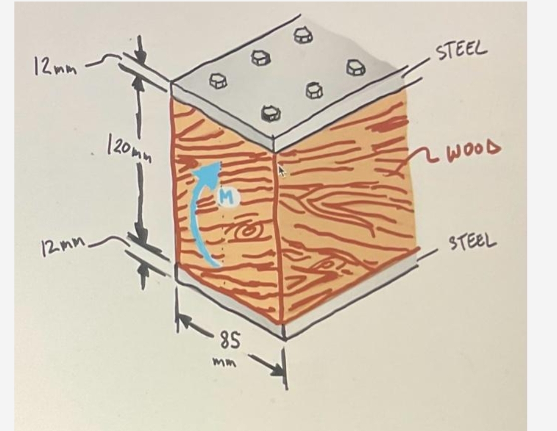 A wood beam ( E = 1 0 GPa ) is reinforced with
