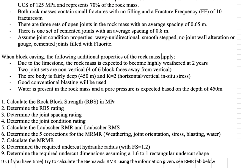 UCS of 1 2 5 MPa and represents 7 0 % of the rock