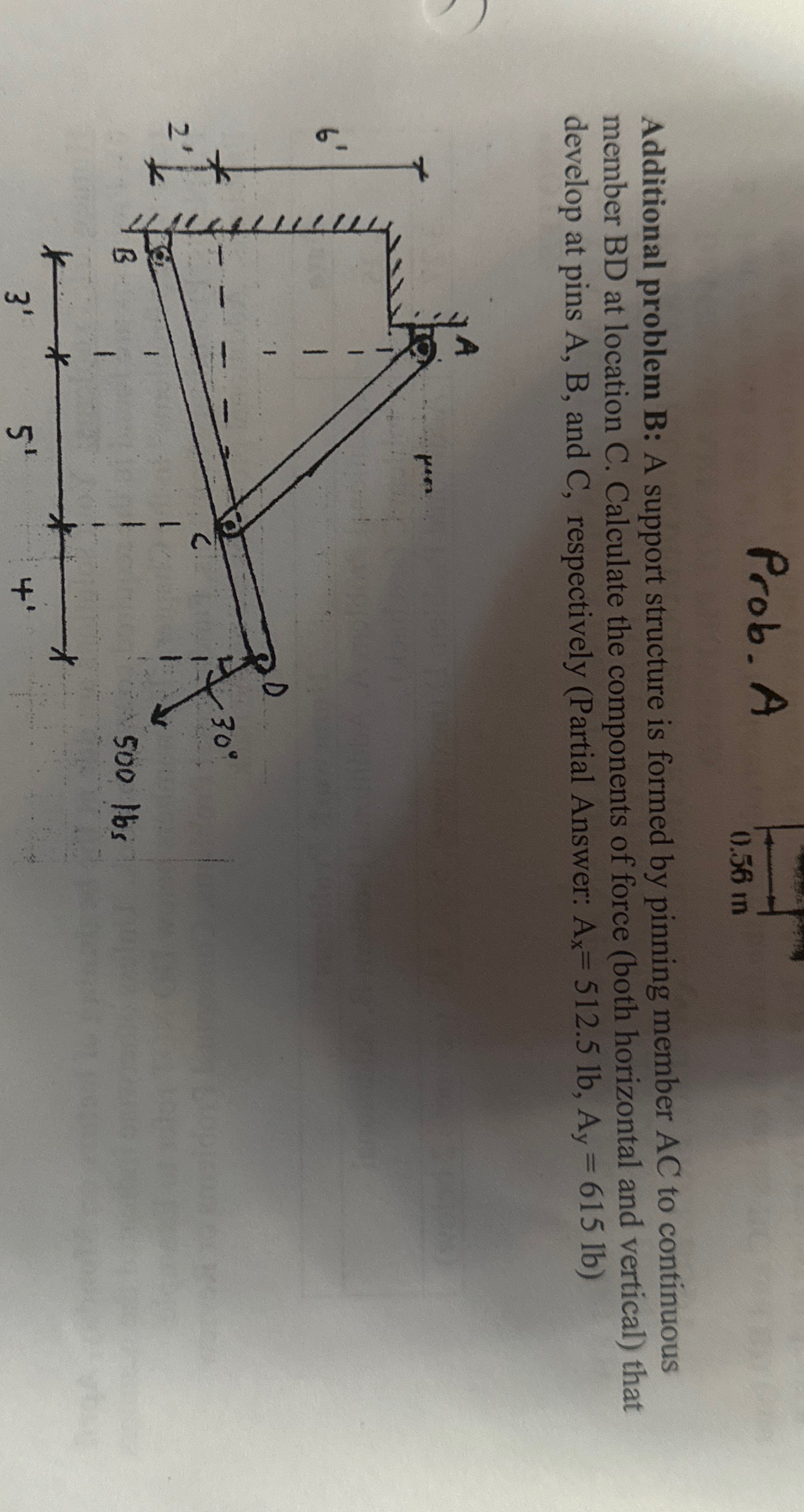 Prob. A 0 . 5 6 m Additional problem B: A support