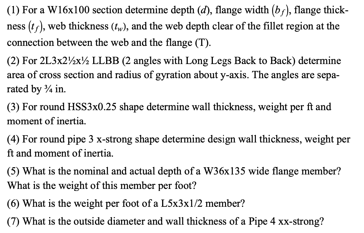Use the AISC Steel Construction Manual to answer