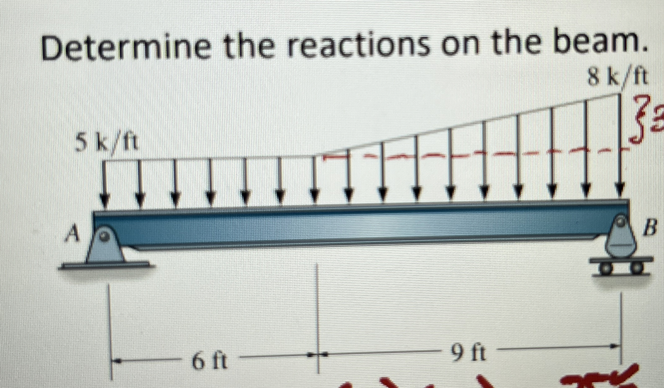 Determine the reactions on the beam. 8 k f t