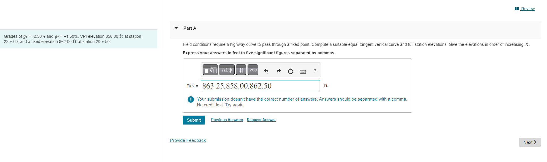 Grades of g 1 = - 2 . 5 0 % and g 2 = + 1 . 5 0 %