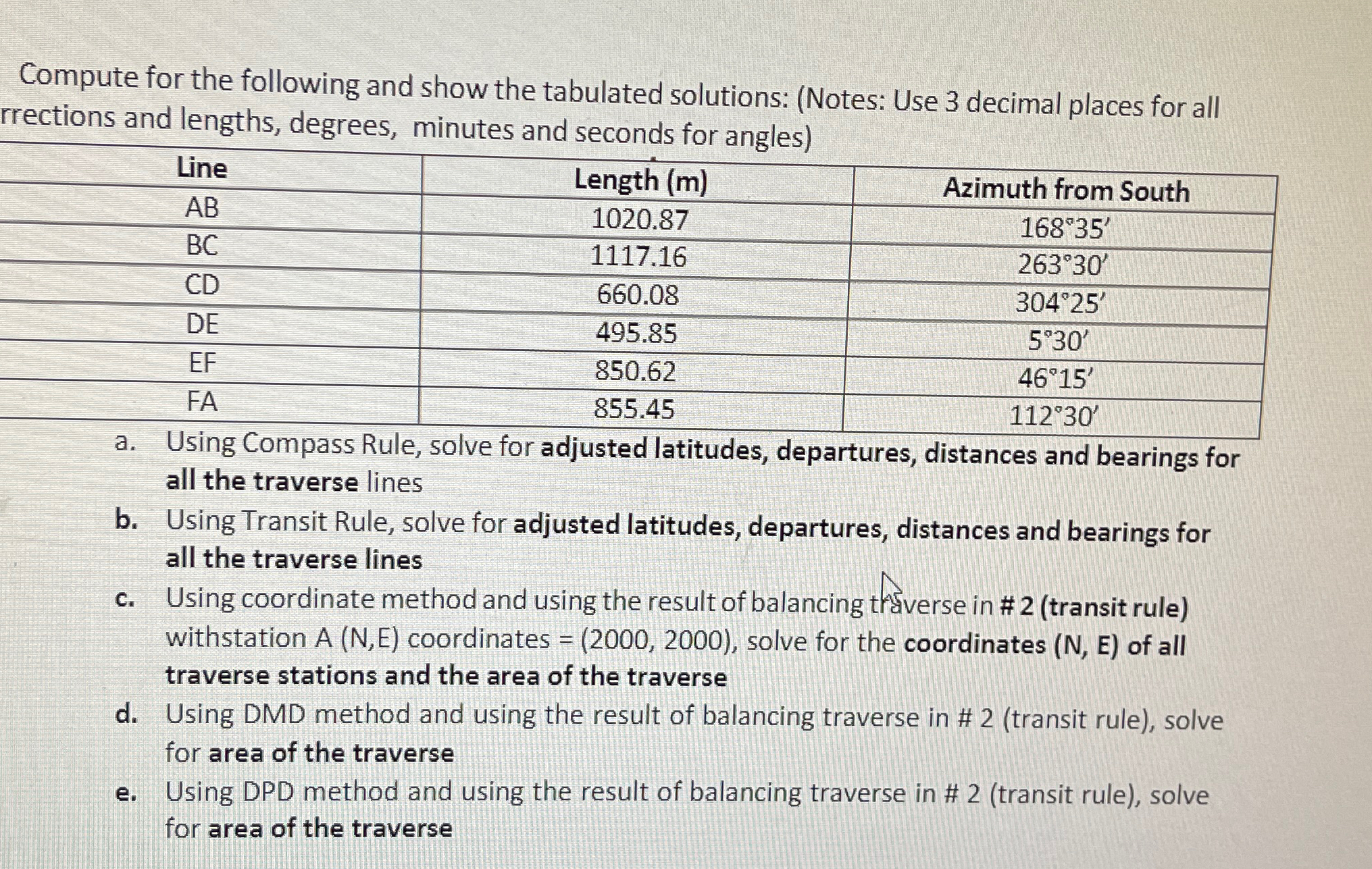 Compute for the following and show the tabulated