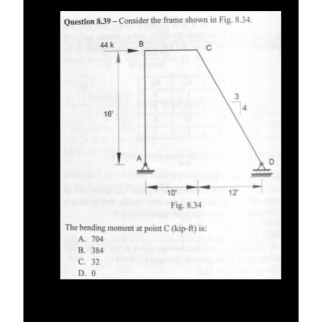 Question 8 . 3 9 - Consider the frame shown in