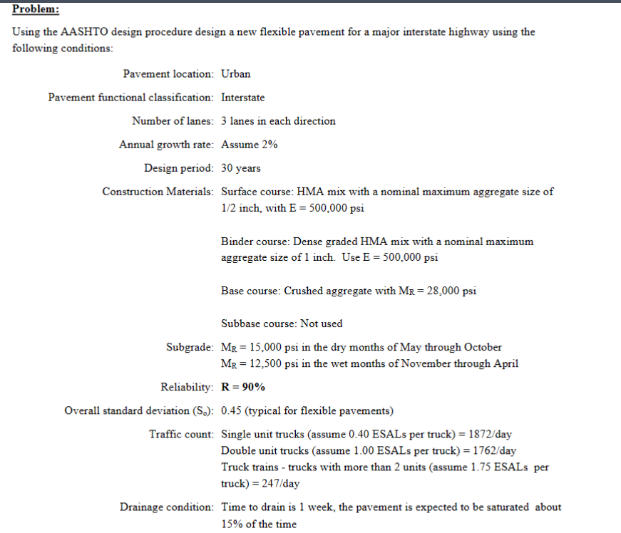 Problem: Using the AASHTO design procedure design