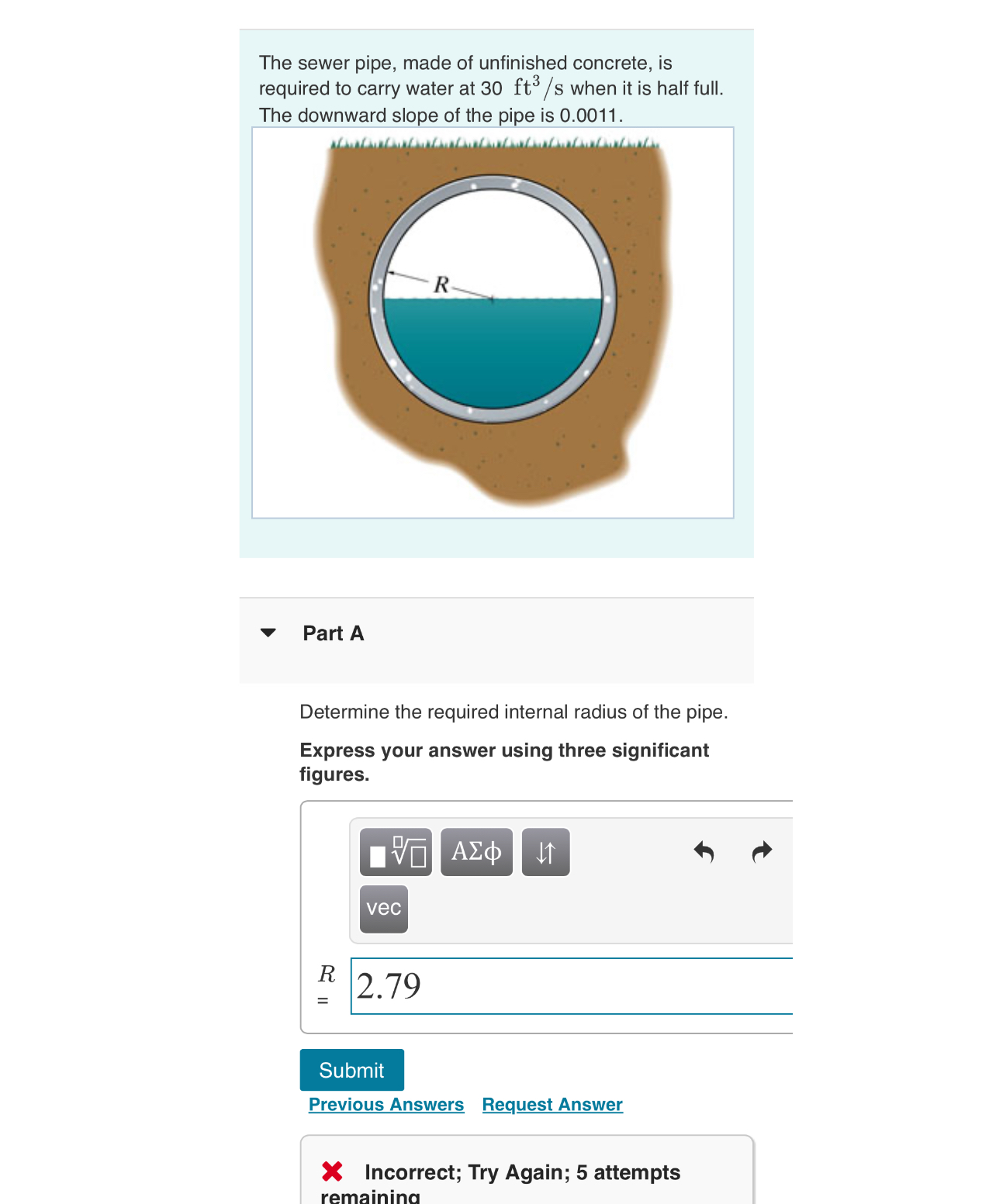 The sewer pipe, made of unfinished concrete, is