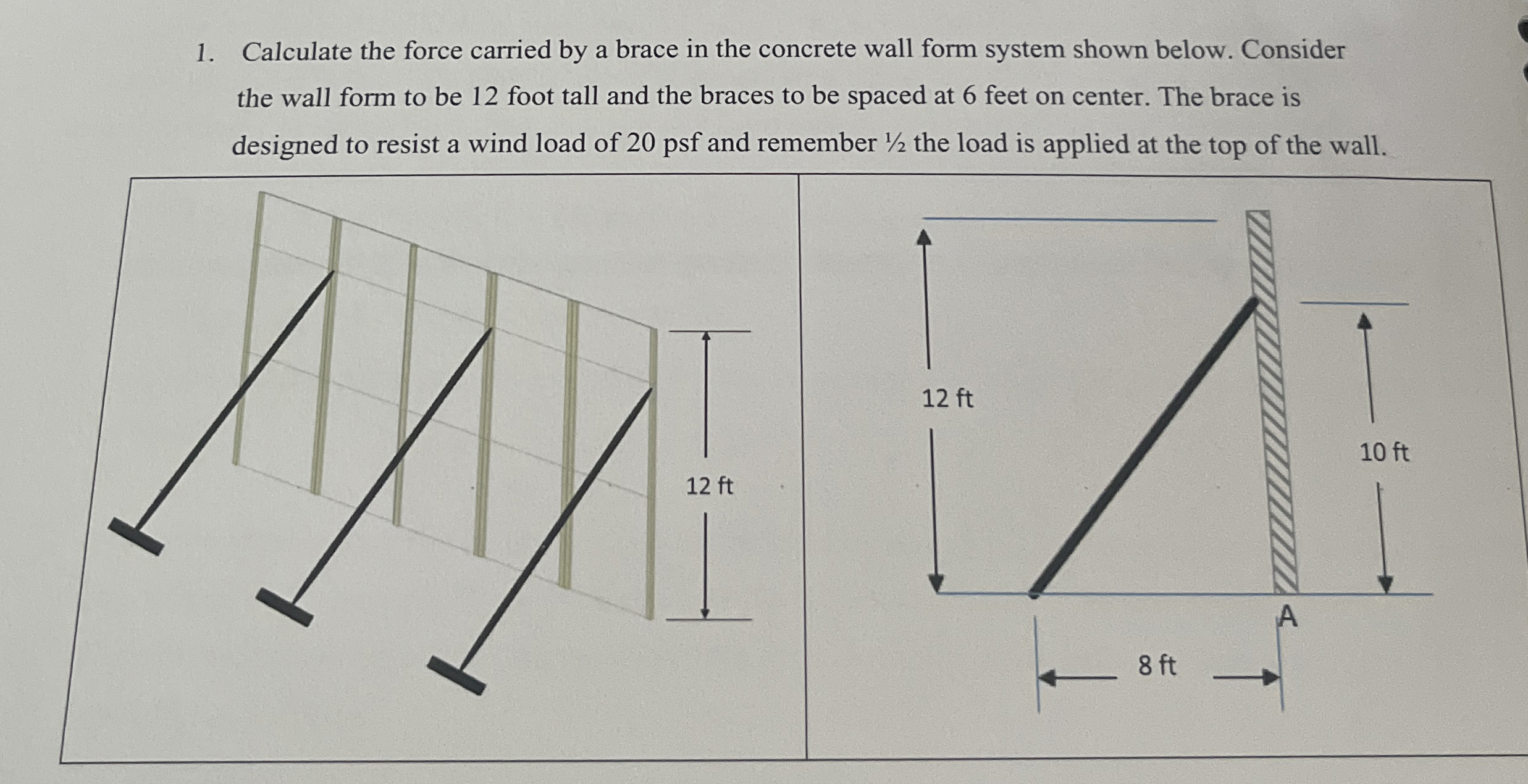 Calculate the force carried by a brace in the