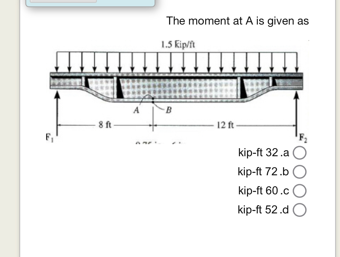 The moment at A is given as kip - ft 3 2 . a kip