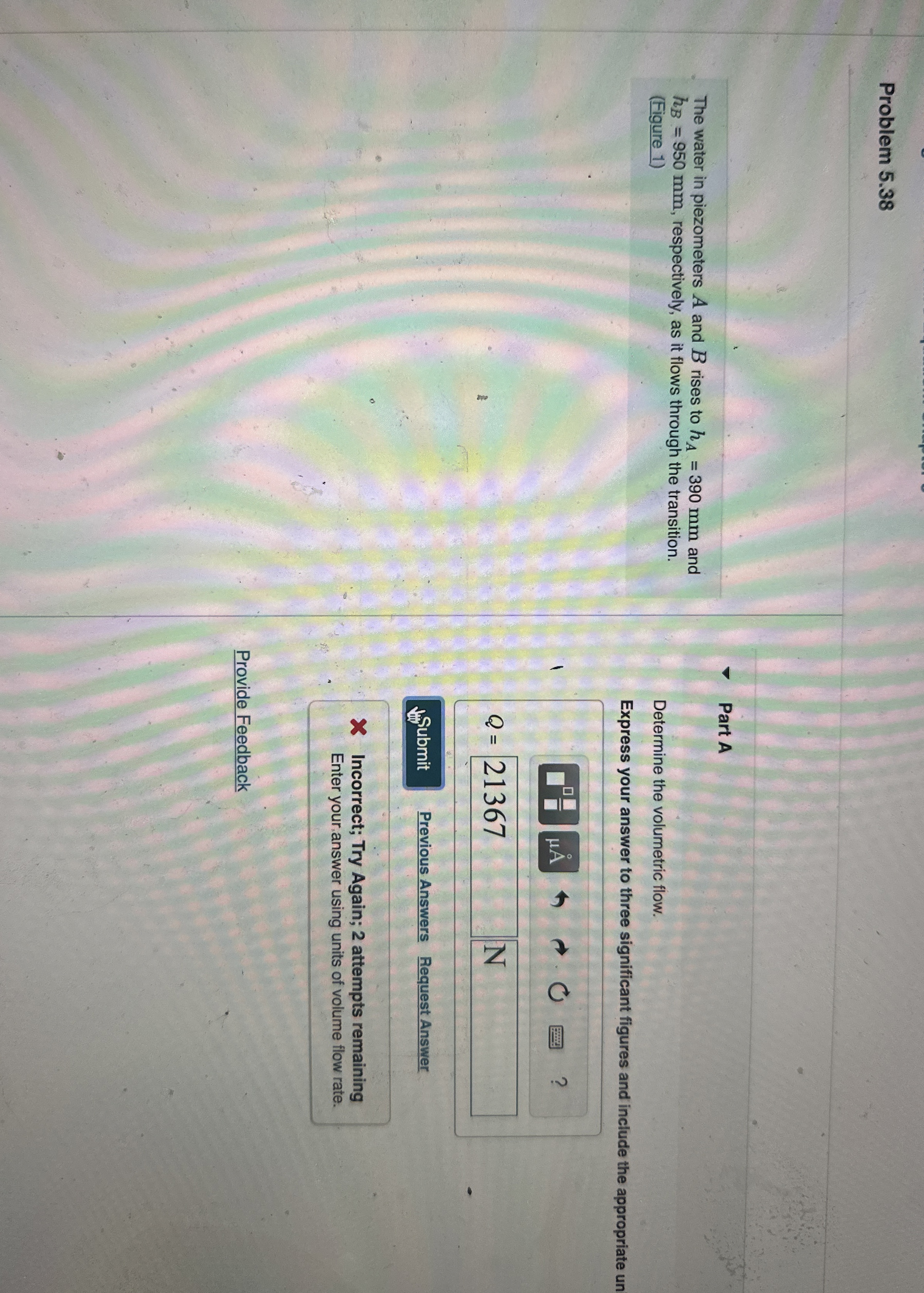 Problem 5 . 3 8 The water in piezometers A and B