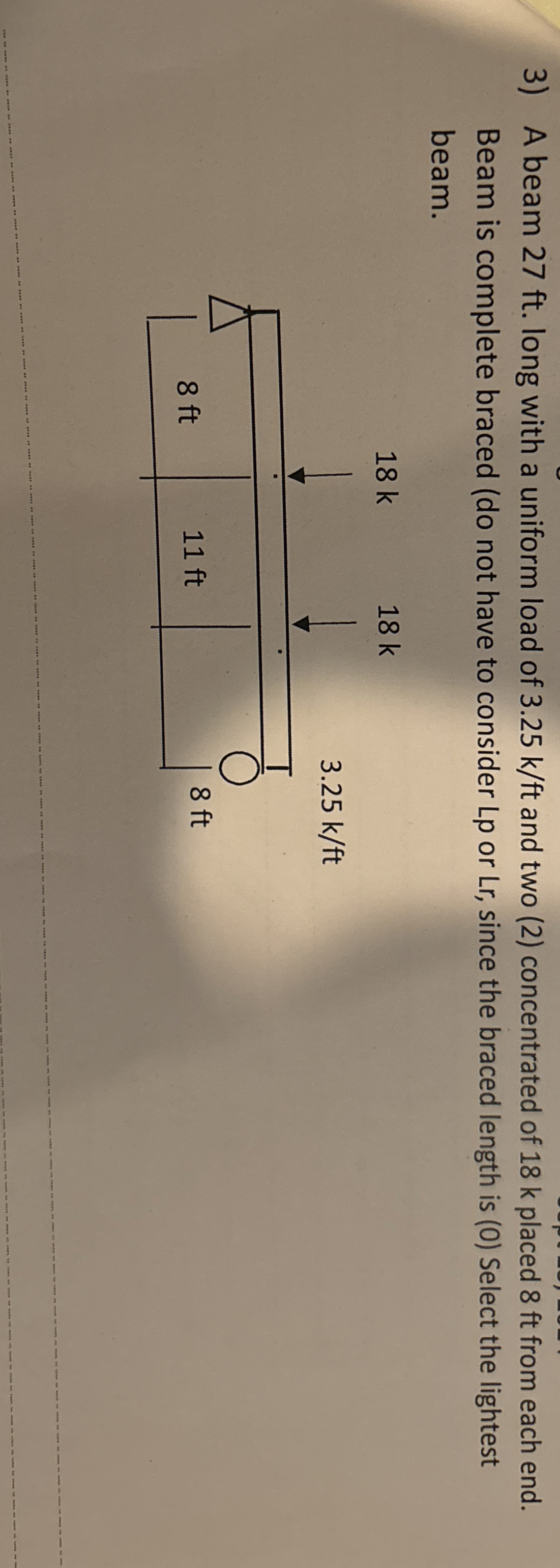 A beam 2 7 ft . long with a uniform load of 3 . 2