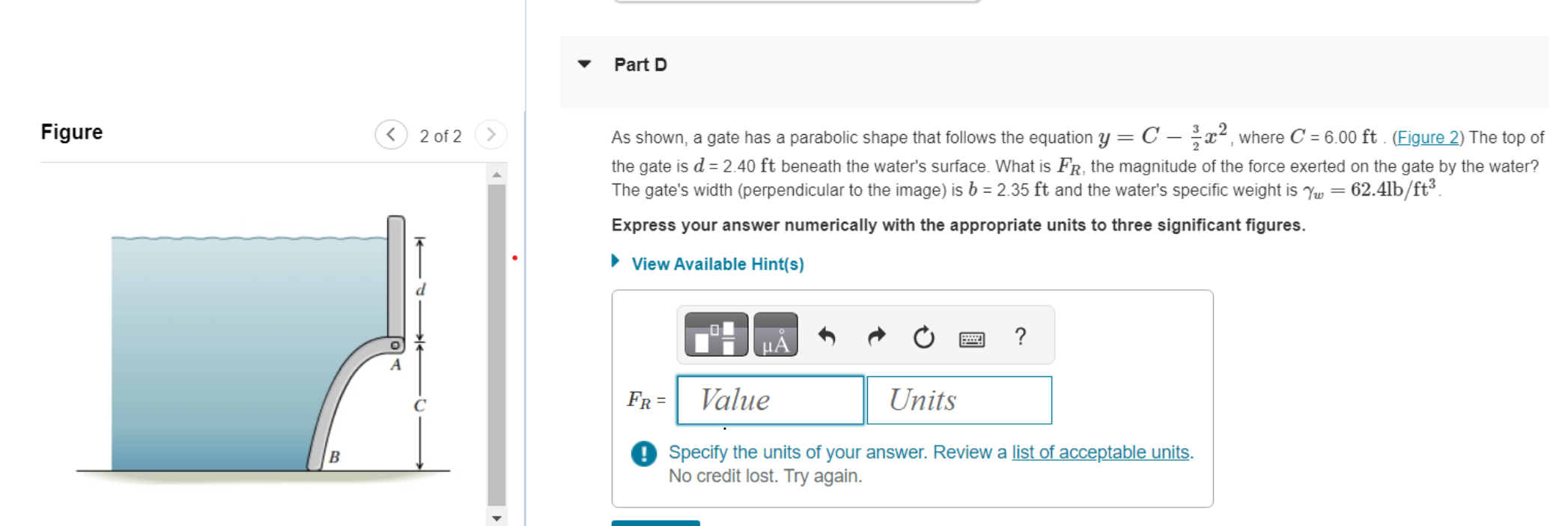Part D Figure As shown, a gate has a parabolic