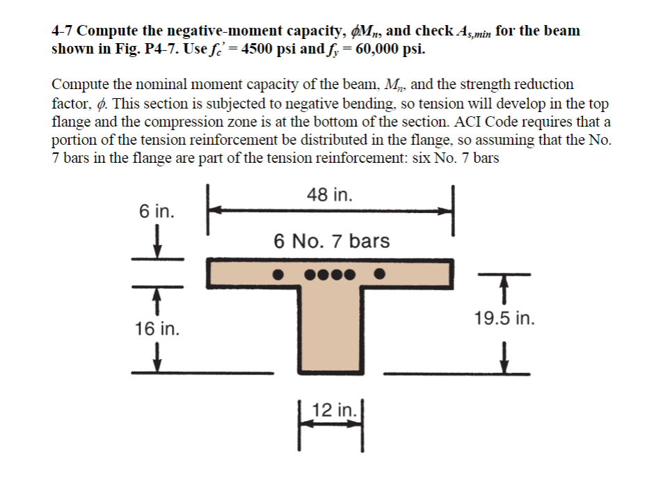 4 - 7 Compute the negative - moment capacity, M n