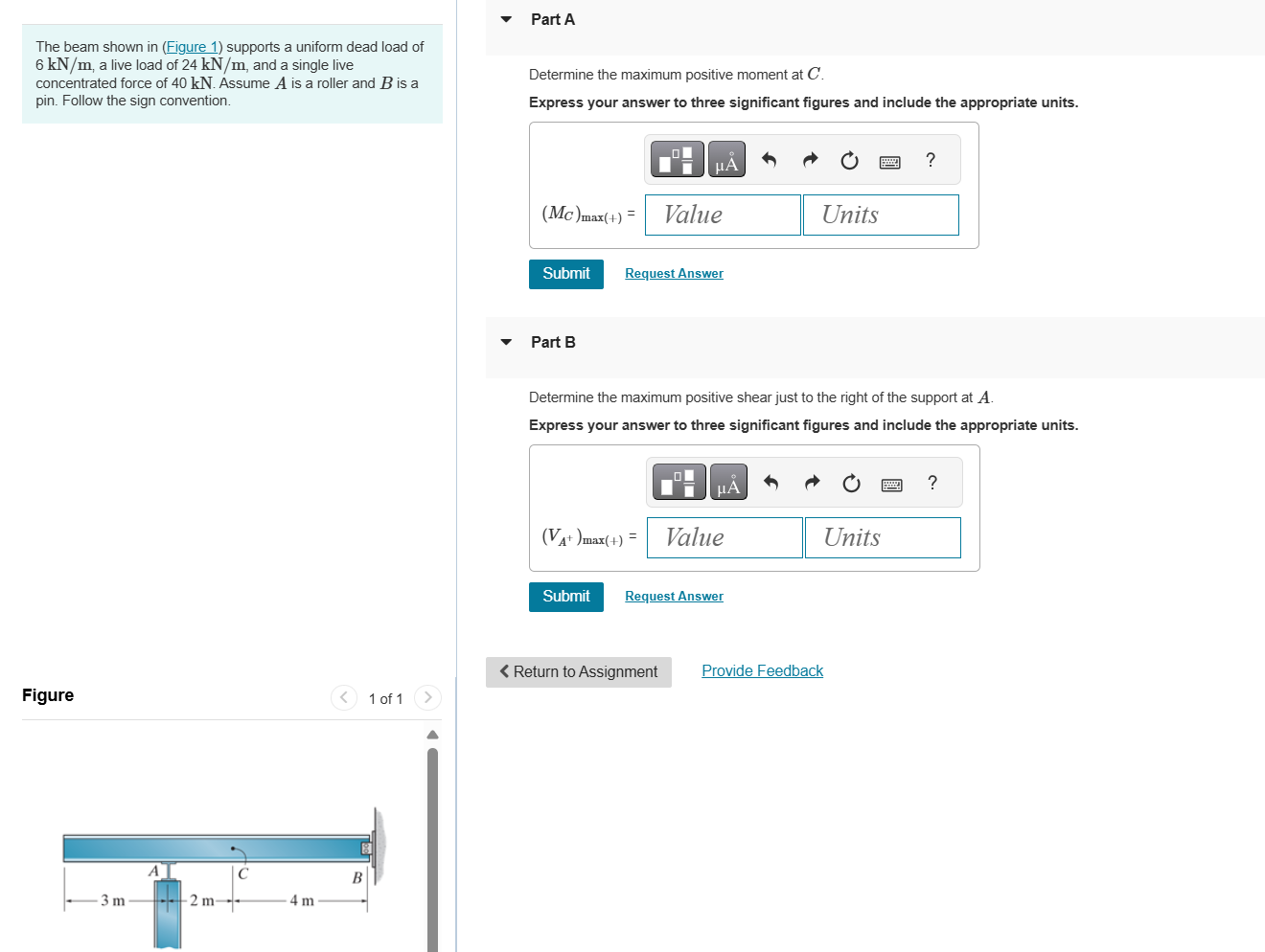 The beam shown in ( Figure 1 ) supports a uniform