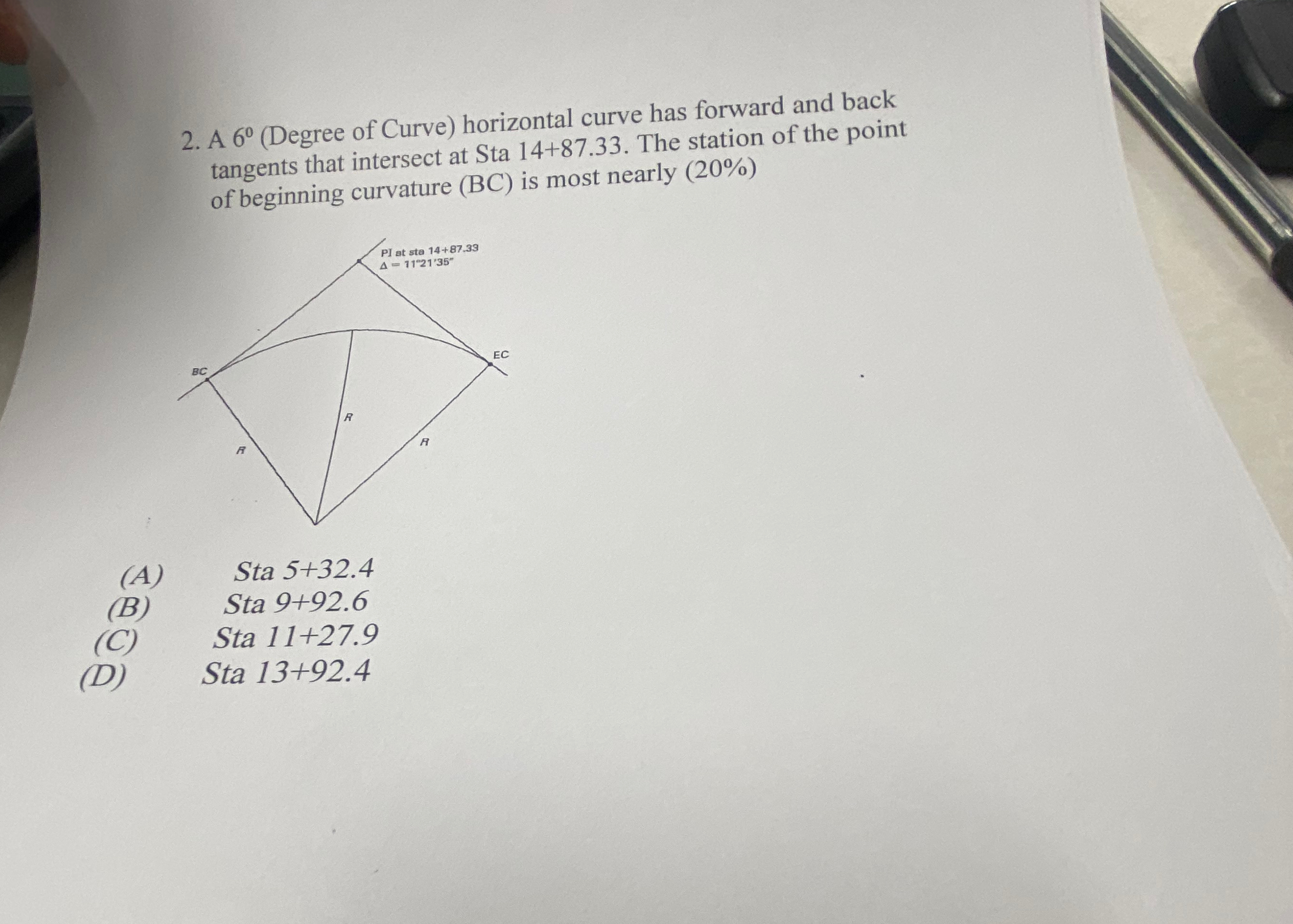 A 6 ( Degree of Curve ) horizontal curve has