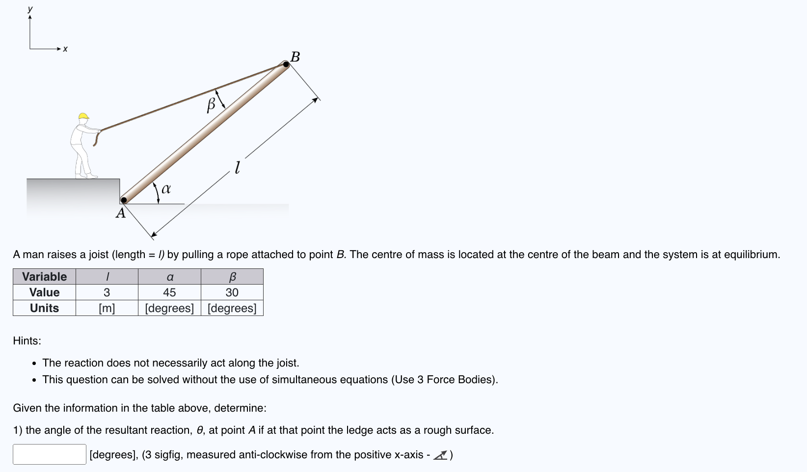 Please solve this using 3 force bodies and