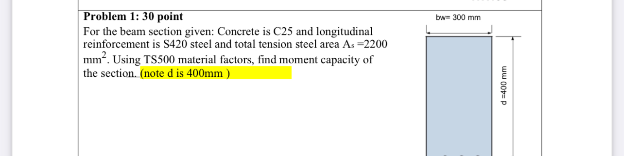 Problem 1 : 3 0 point For the beam section given: