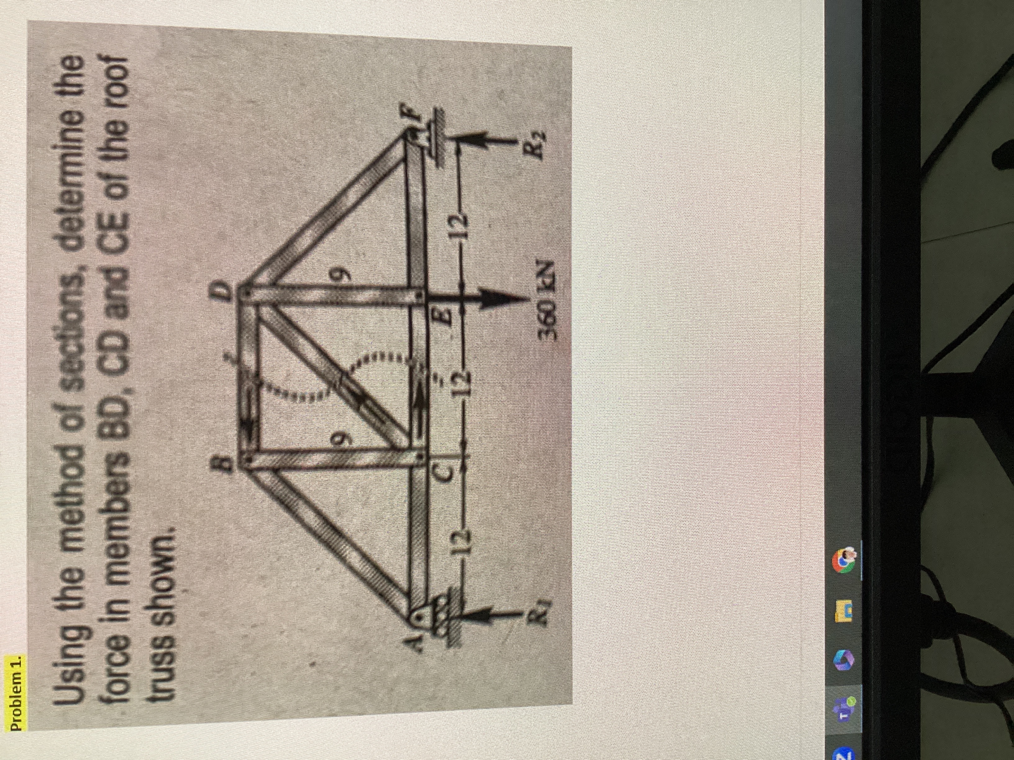Problem 1 . Using the method of sections,