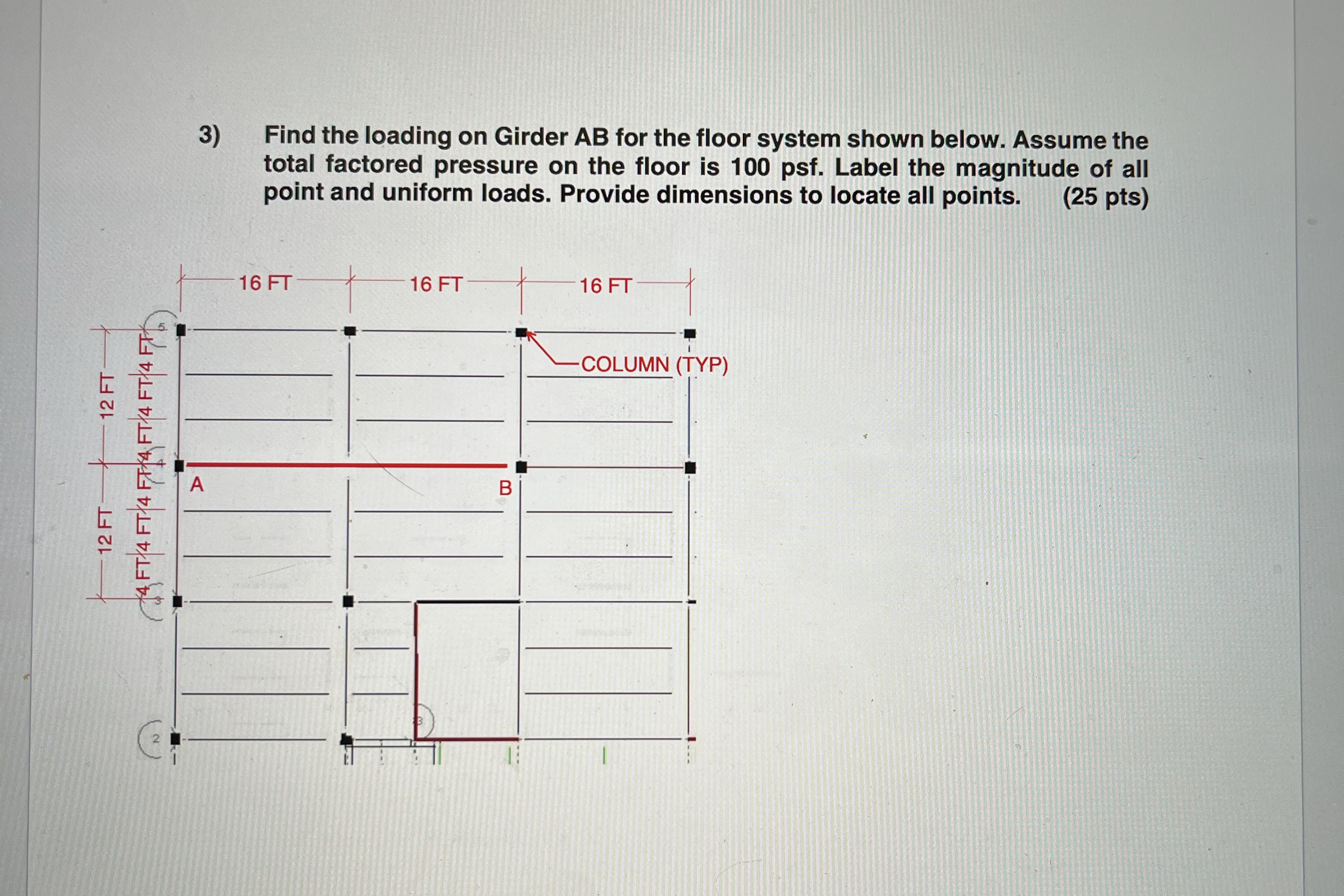 Find the loading on Girder A B for the floor