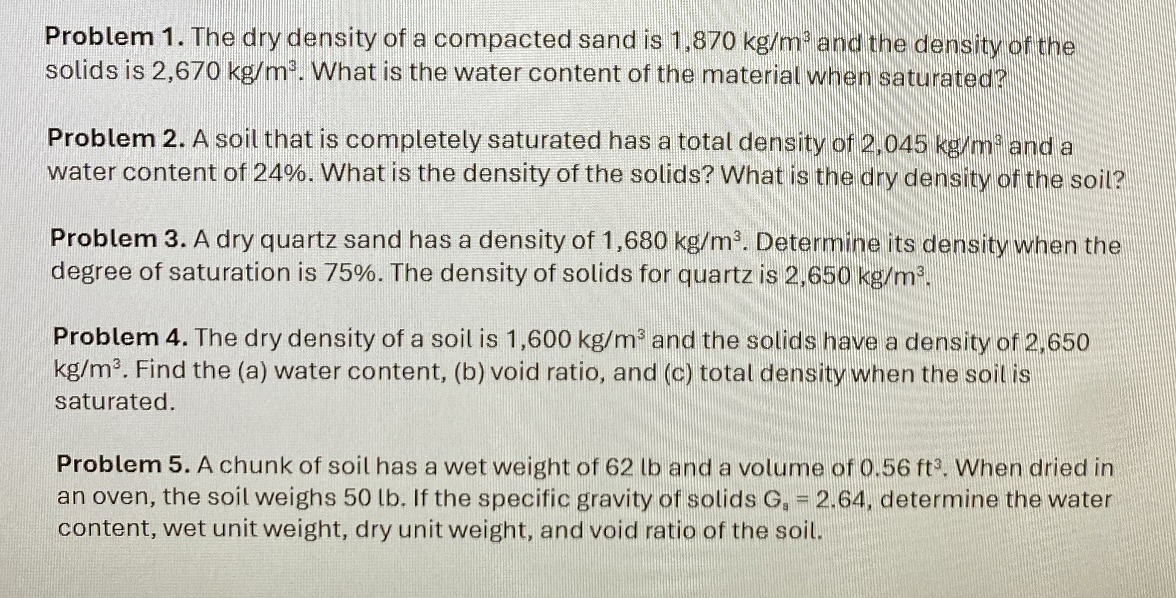 Problem 1 . The dry density of a compacted sand