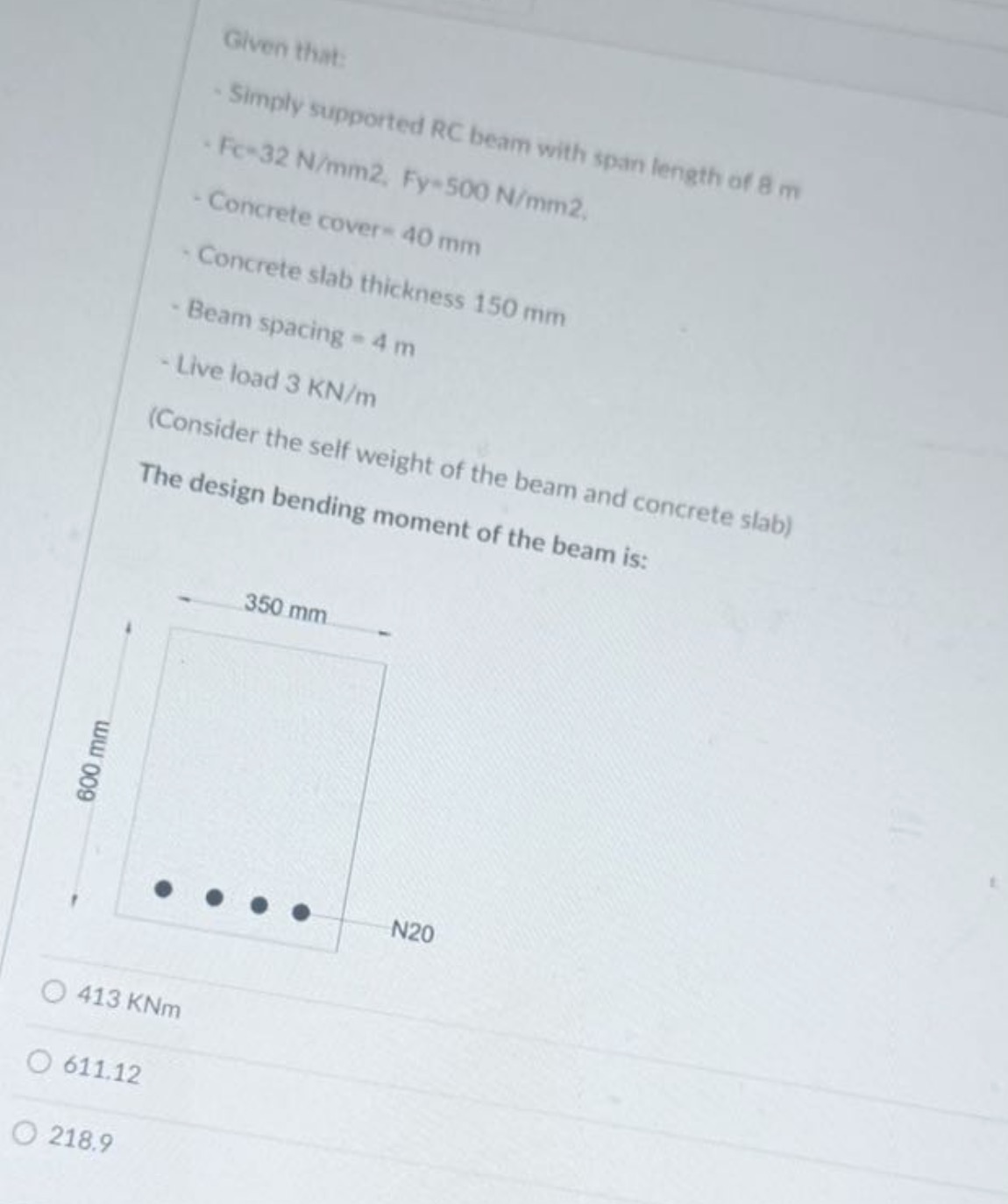 Given that: Simply supported RC beam with span