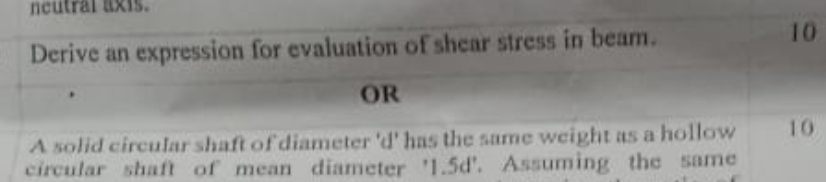 Derive an expression for evaluation of shear