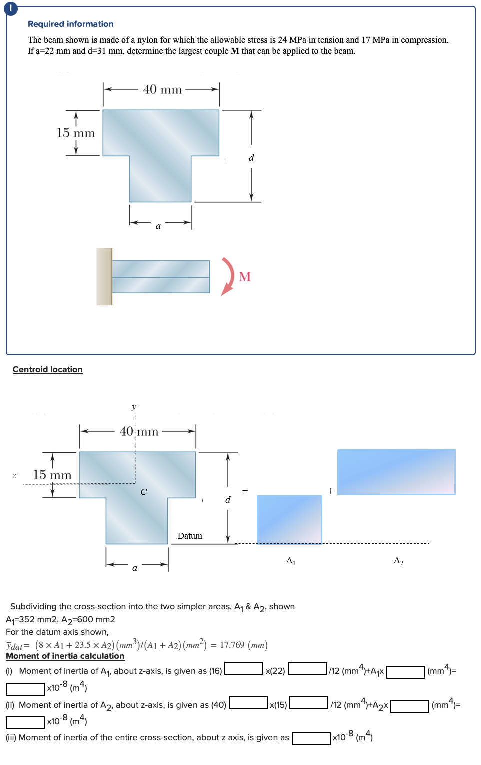 Required information The beam shown is made of a