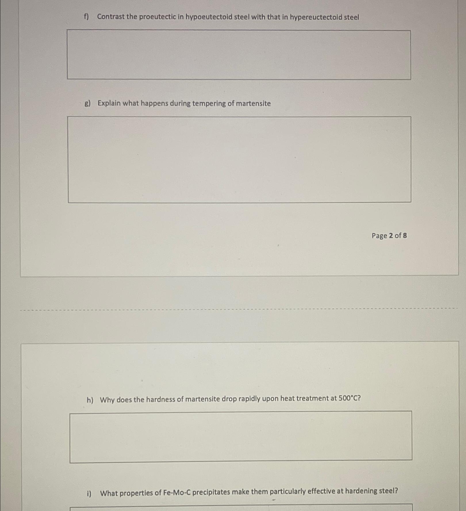 f ) Contrast the proeutectic in hypoeutectoid