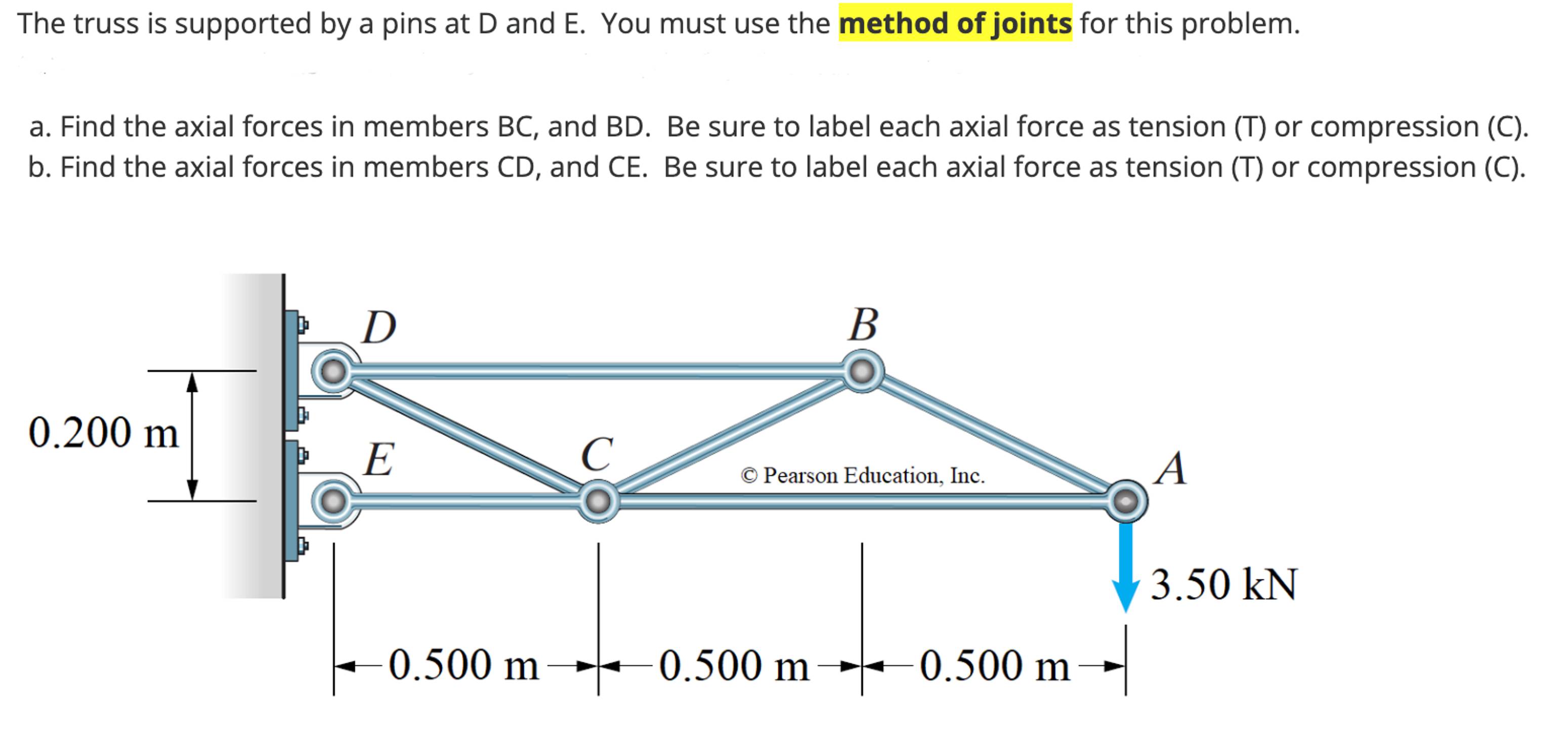 The truss is supported by a pins at D and E . You