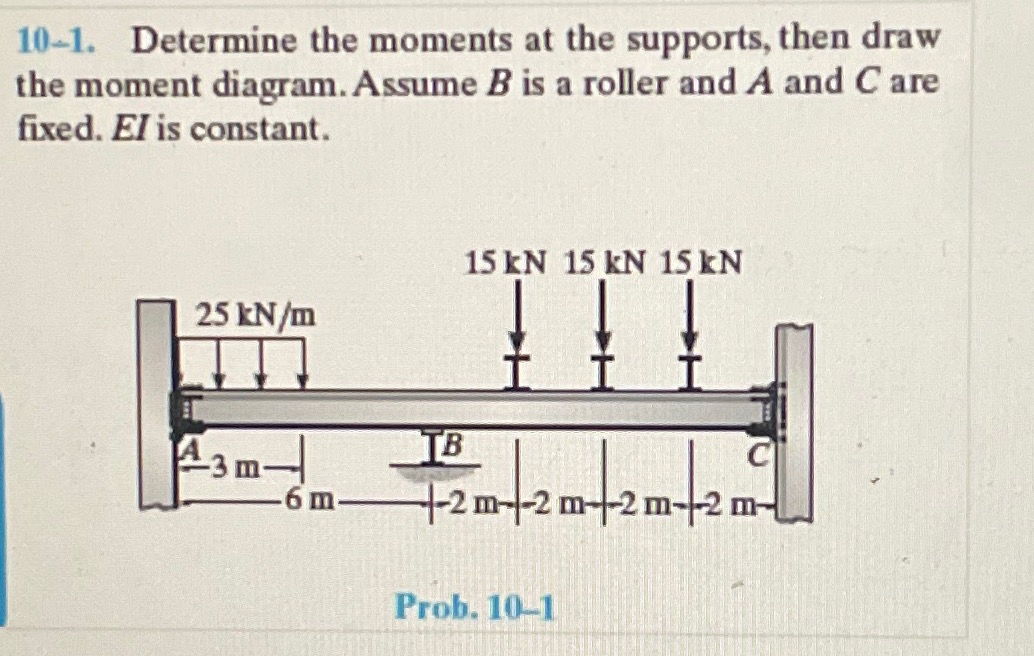 1 0 - 1 . Determine the moments at the supports,
