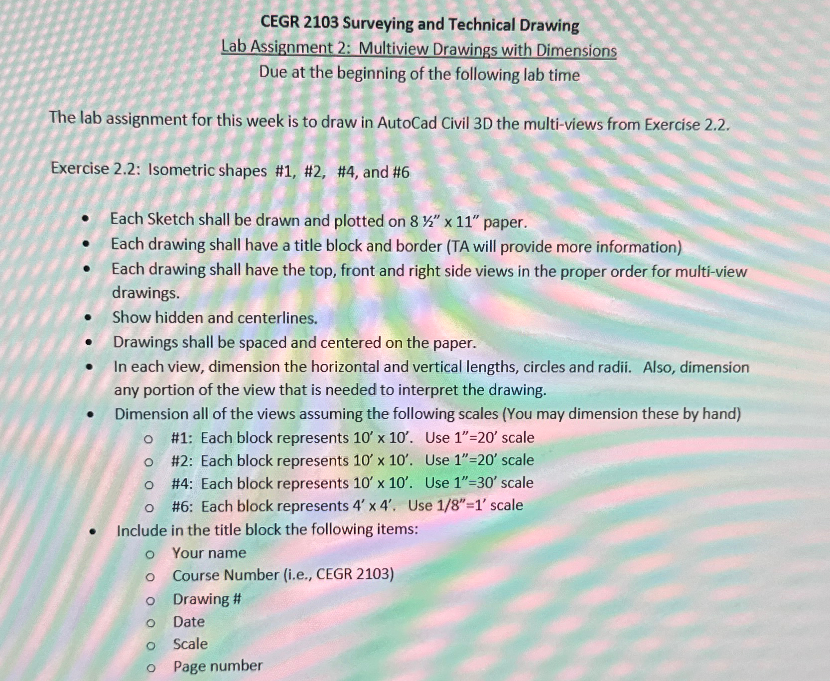 CEGR 2 1 0 3 Surveying and Technical Drawing Lab