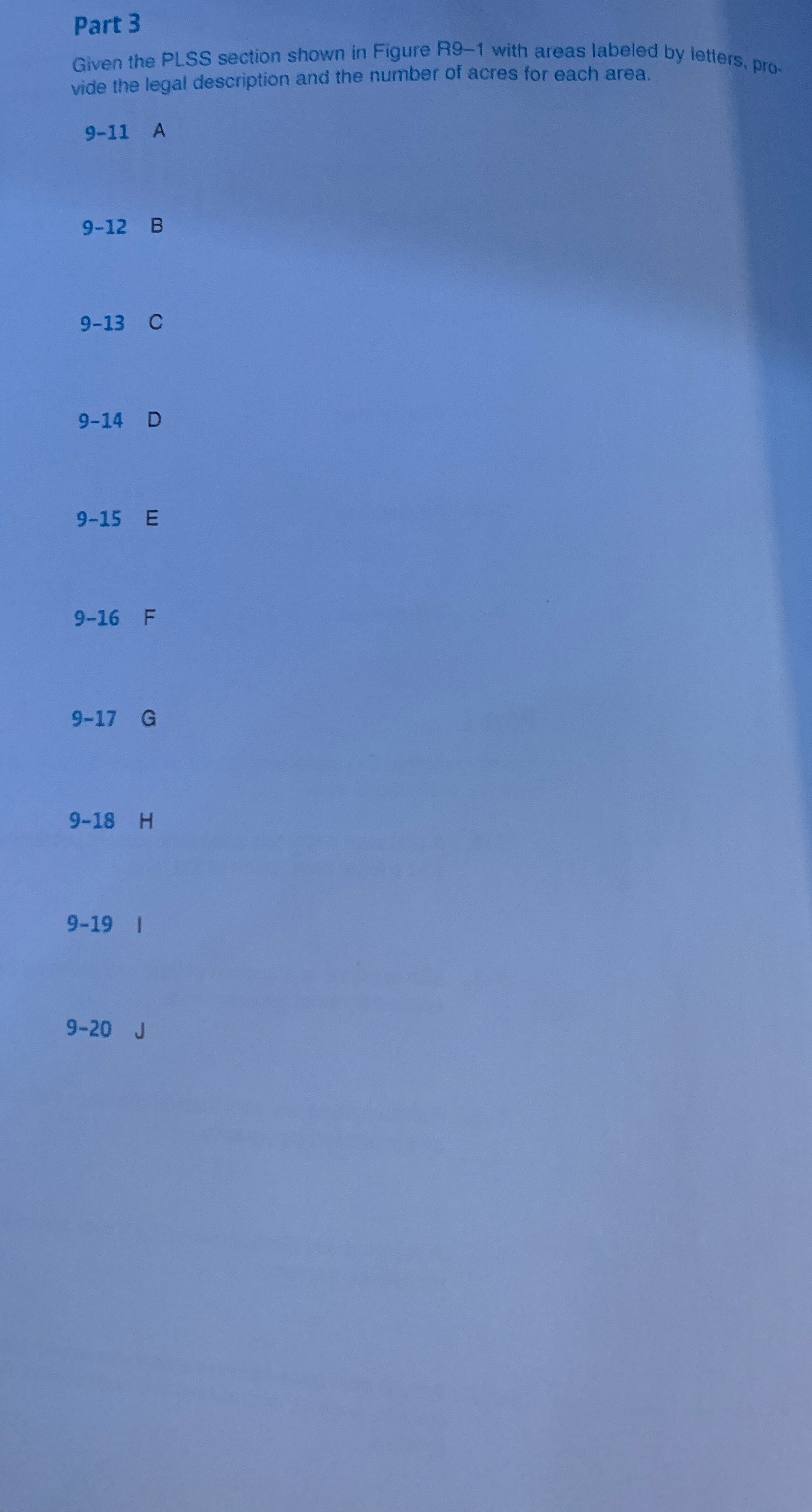Part 3 Given the PLSS section shown in Figure R 9