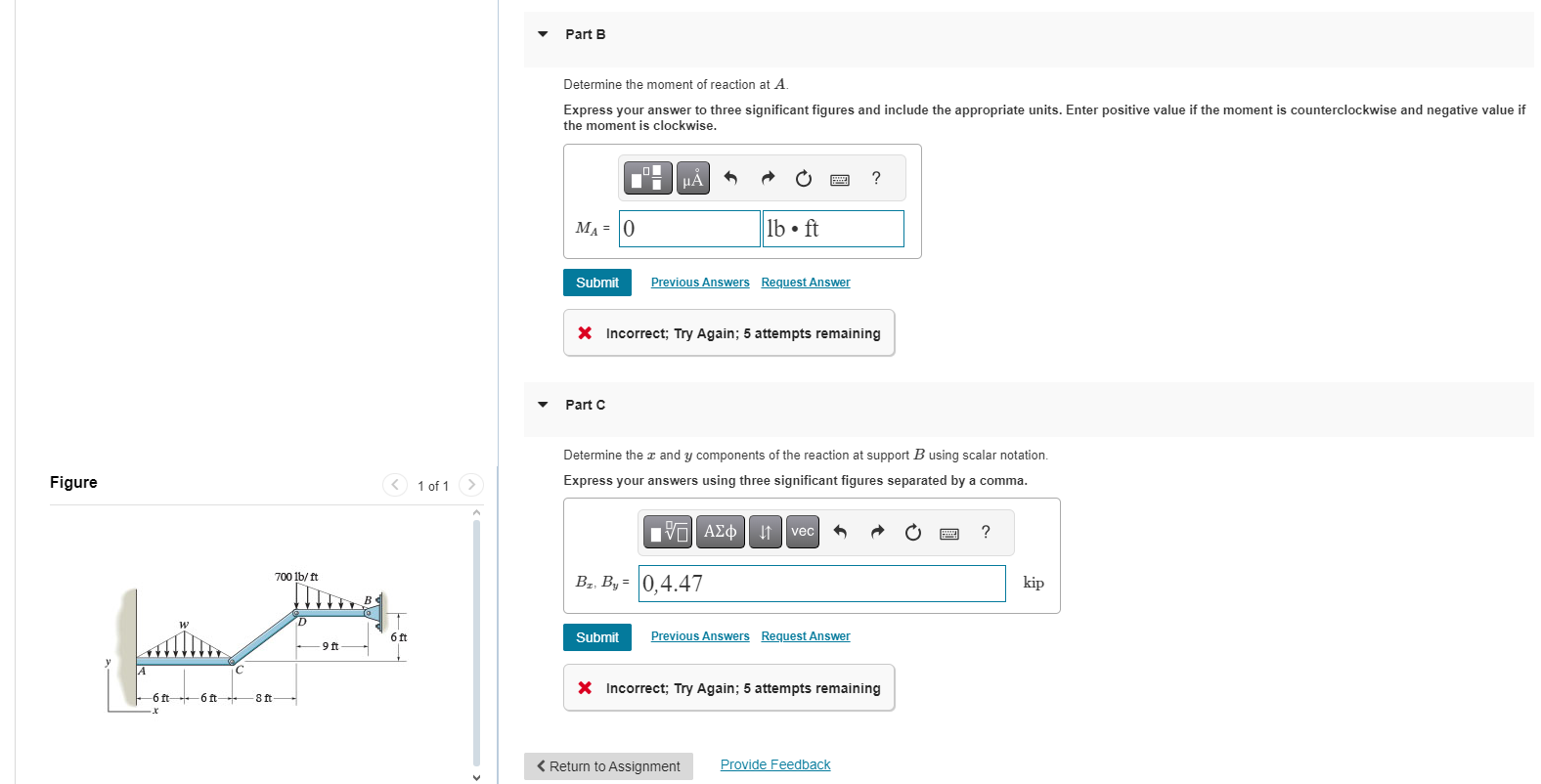 w = 4 4 0 lb / ft Please find Ax , Ay as well as