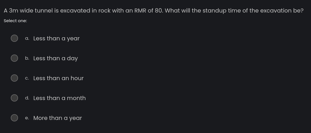 A 3 m wide tunnel is excavated in rock with an