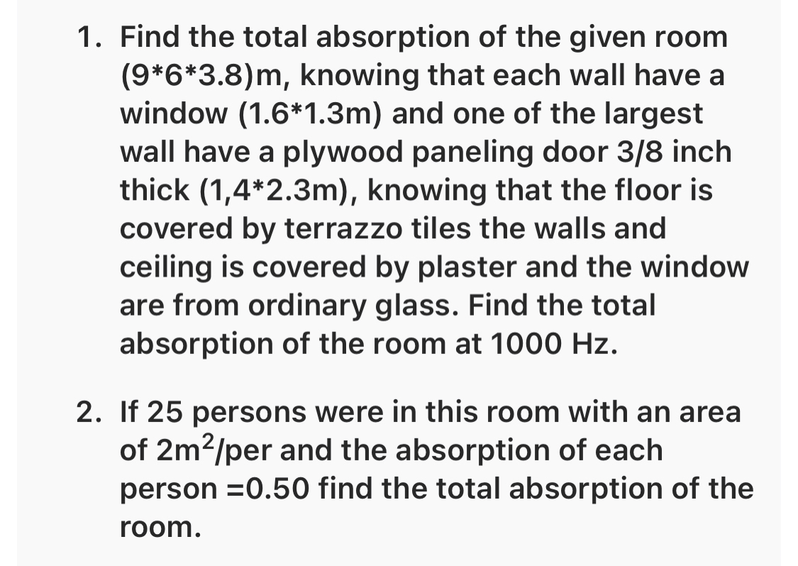 Find the total absorption of the given room ( 9 *