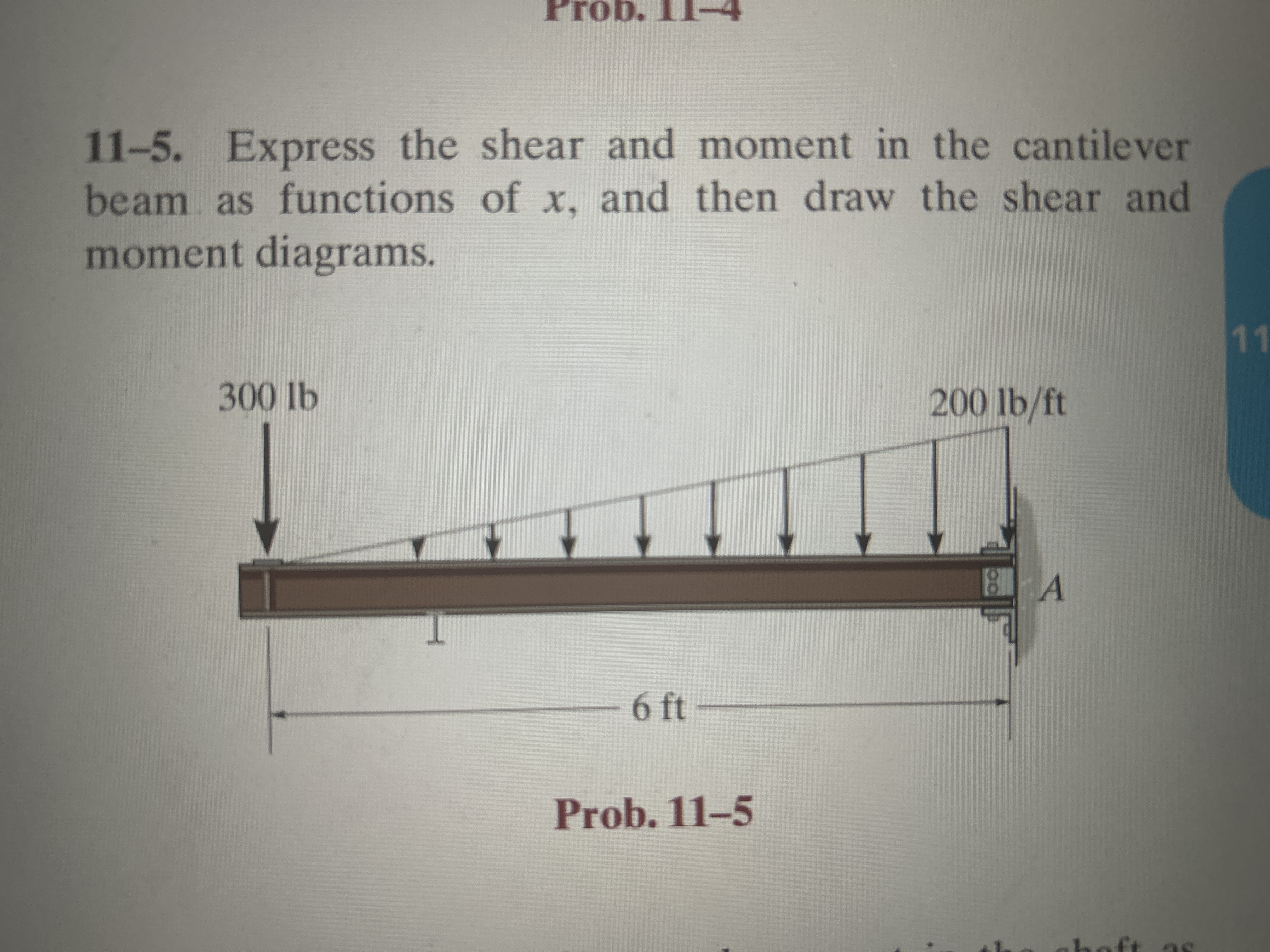1 1 - 5 e 1 1 - 5 . Express the shear and moment