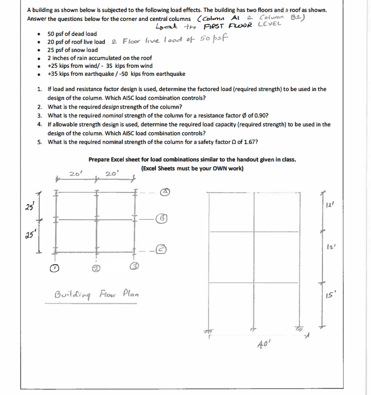 A building as shown below is subjected to the