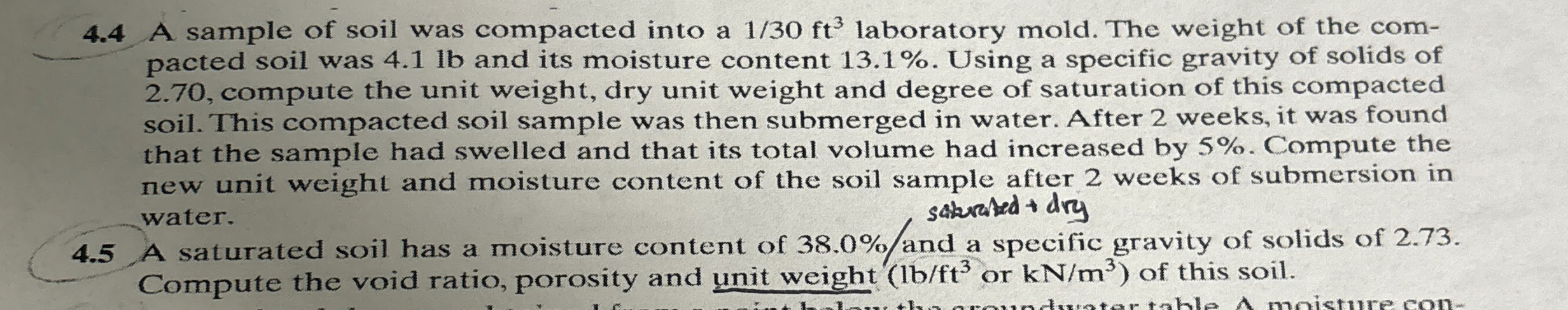 4 . 4 A sample of soil was compacted into a 1 3 0