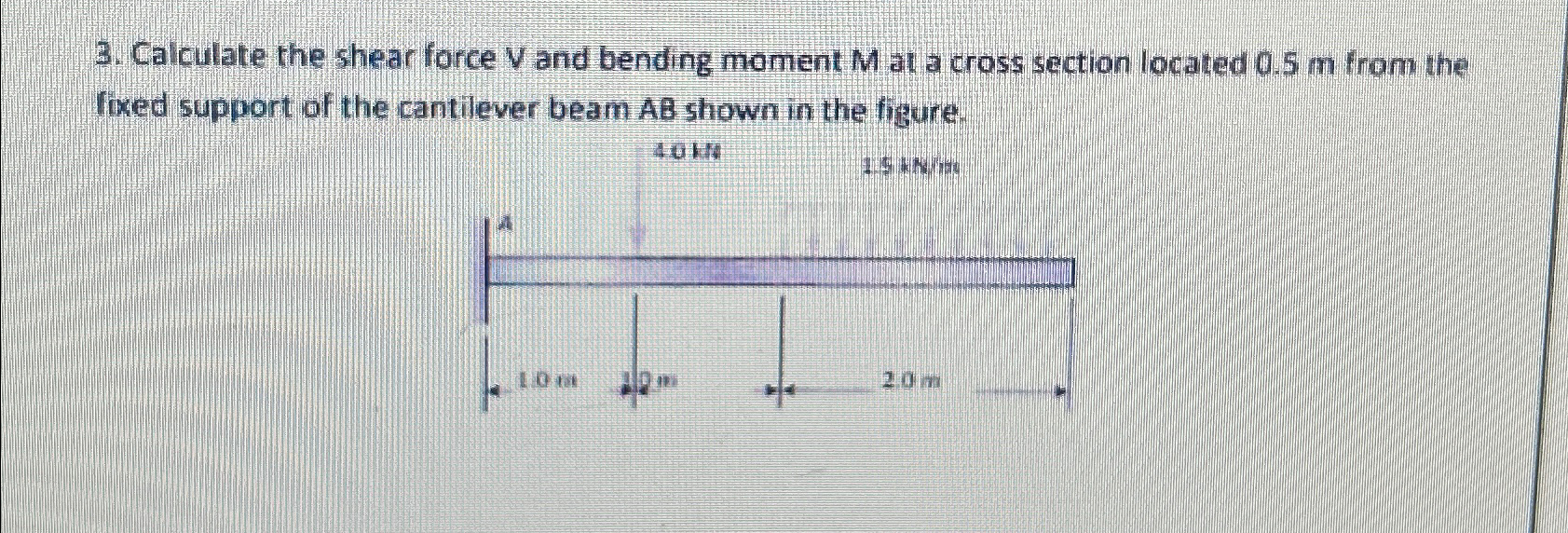 Calculate the shear force V and bending moment M