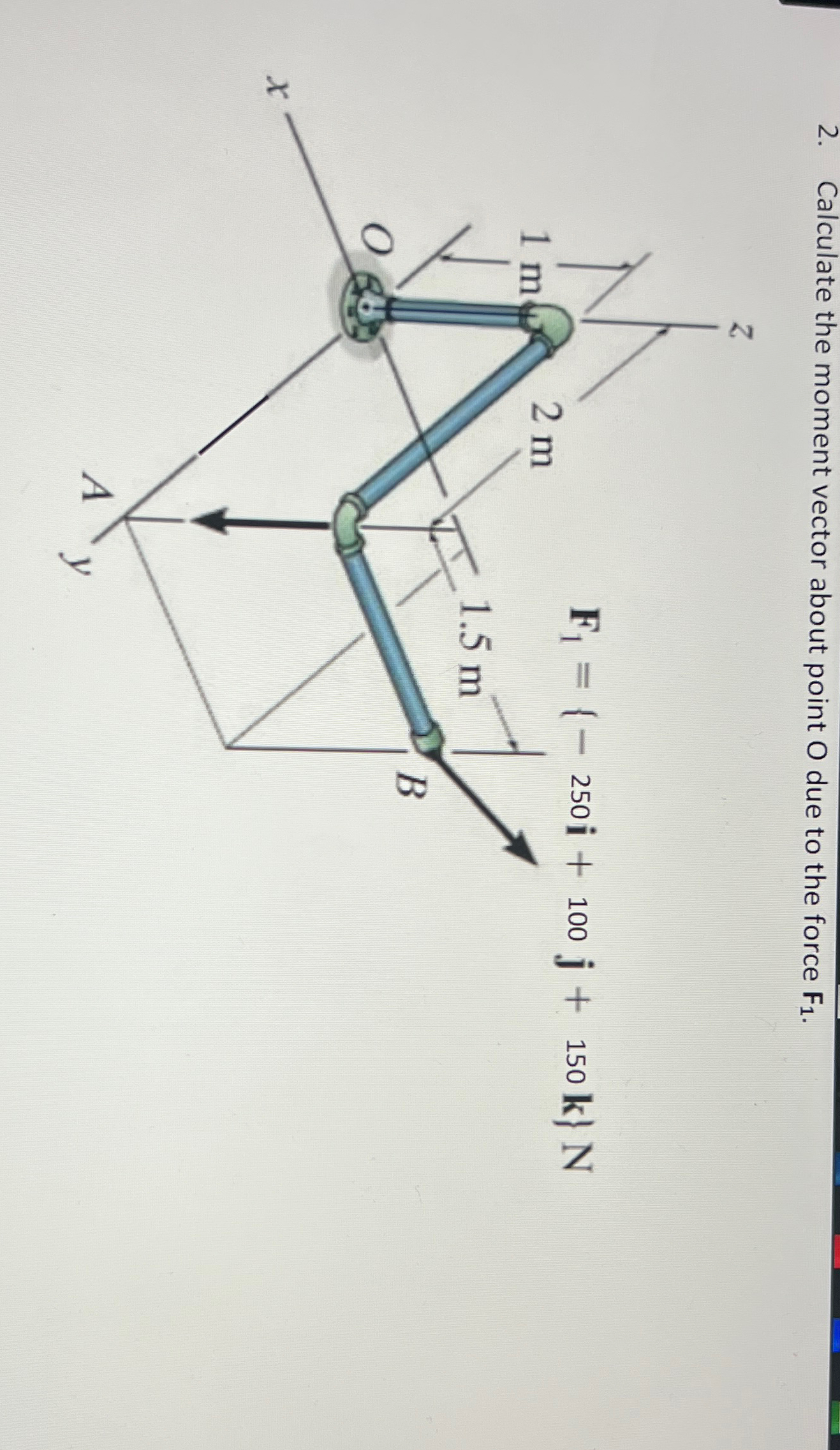 Calculate the moment vector about point O due to