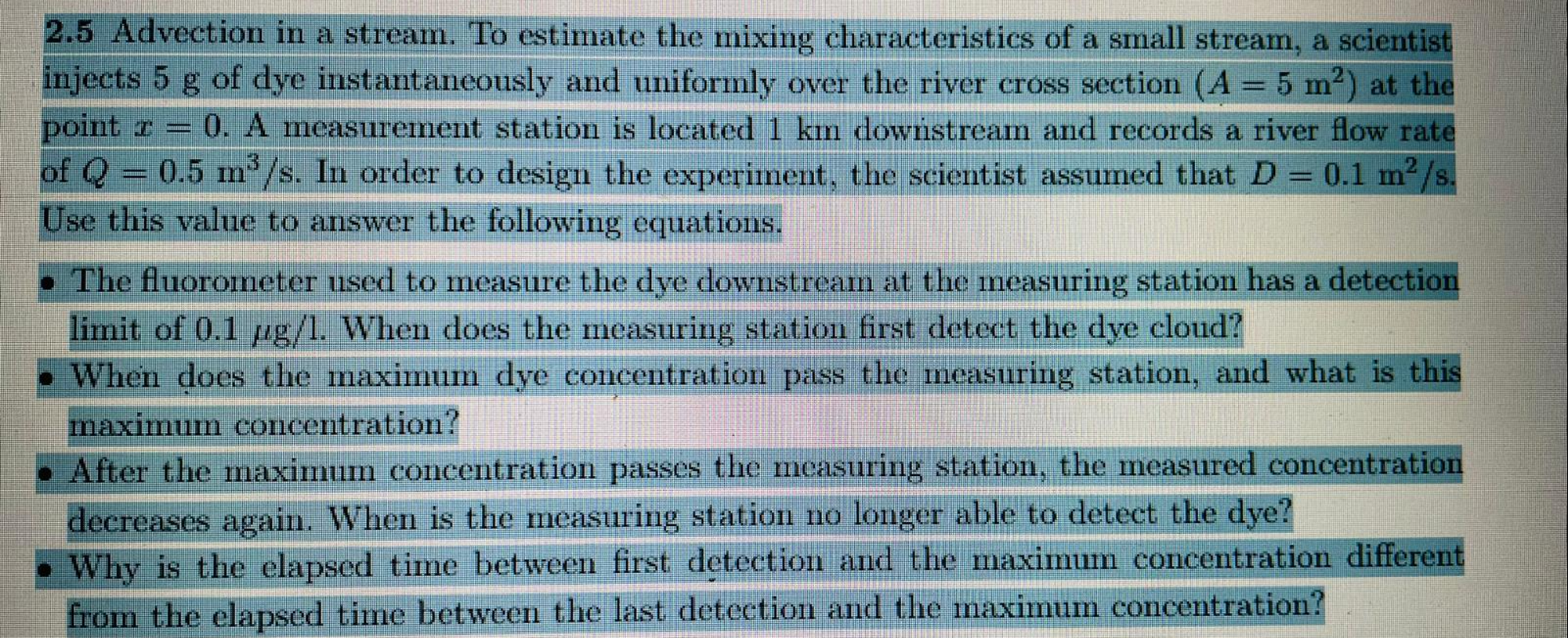 2 . 5 Advection in a stream. To estimate the