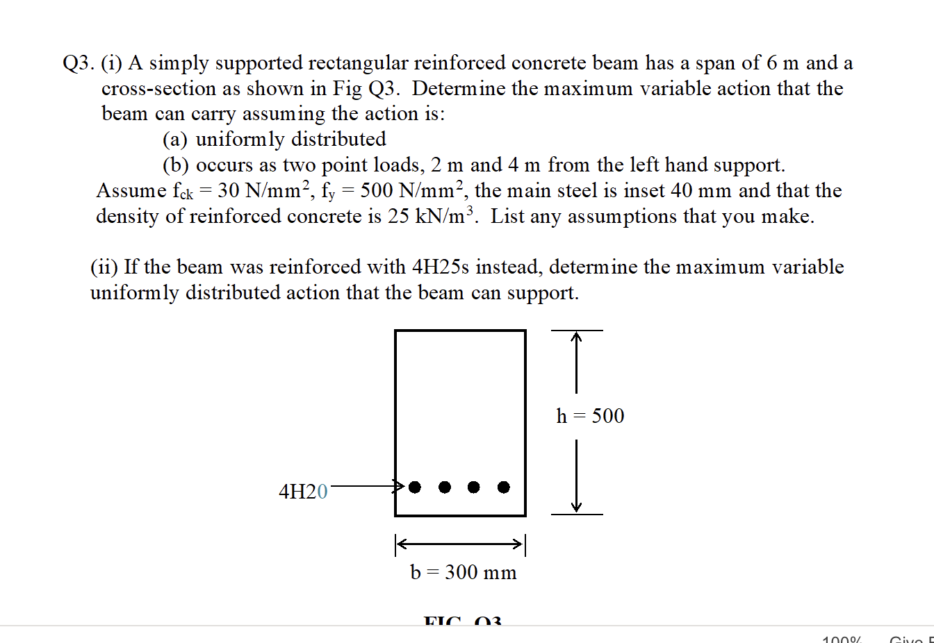 Q 3 . ( i ) A simply supported rectangular