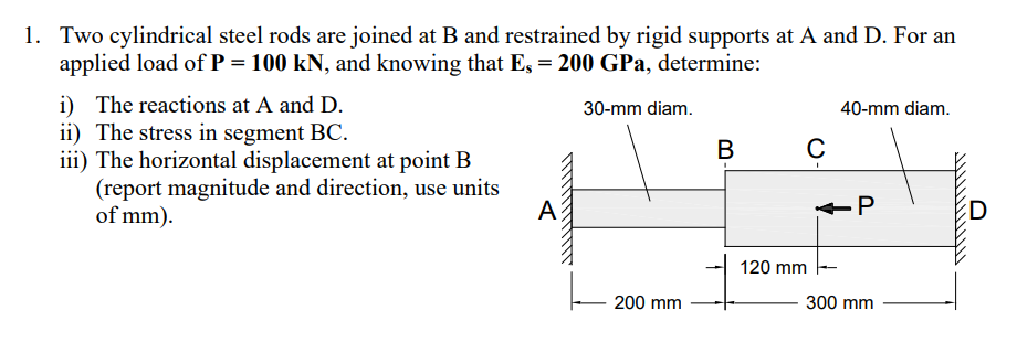Two cylindrical steel rods are joined at B and