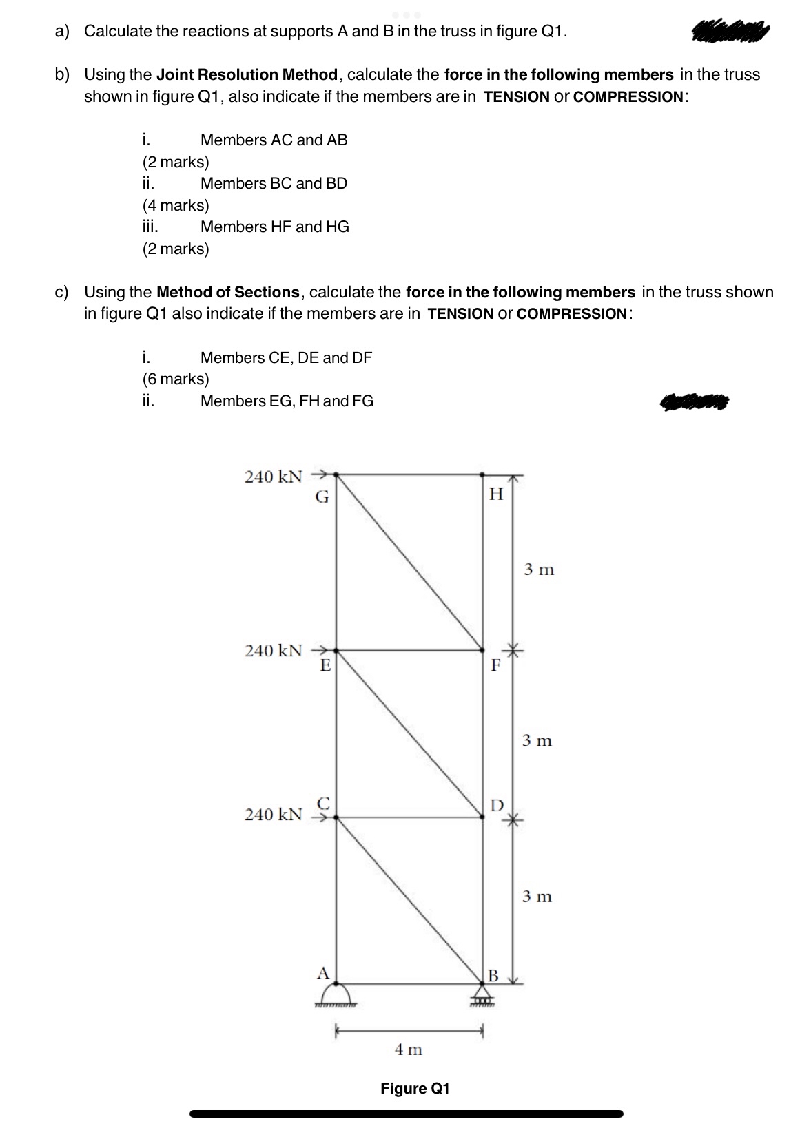a ) Calculate the reactions at supports A and B
