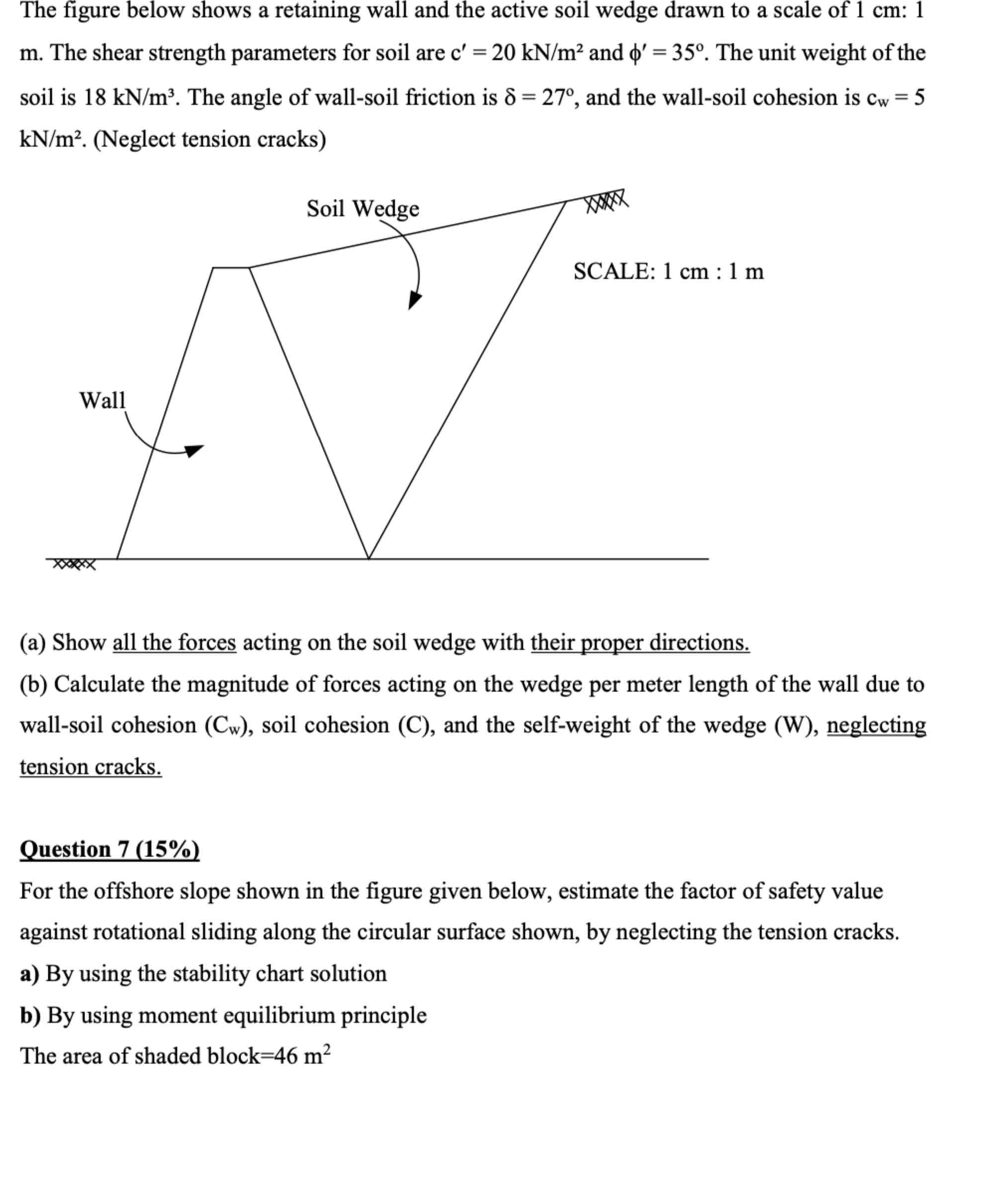 The figure below shows a retaining wall and the