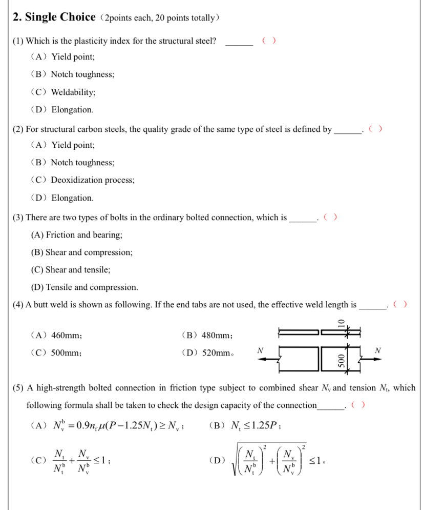STEEL STRUCTURE Single Choice ( 2 points each, 2