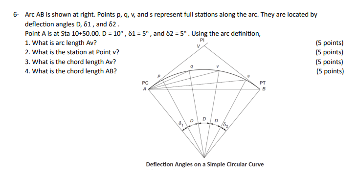 6 - Arc A B is shown at right. Points p , q , v ,